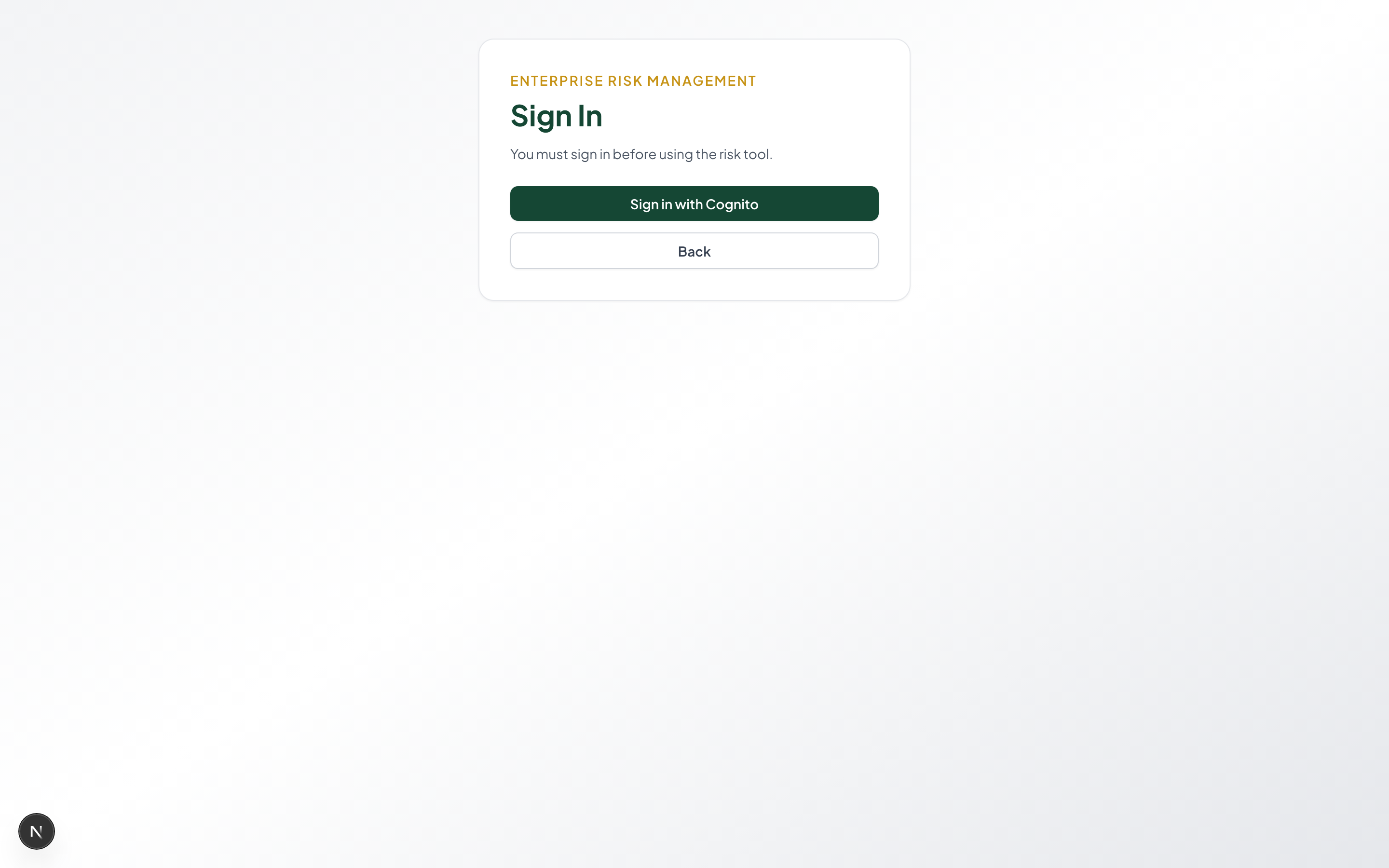ERM Platform sign-in gate, with no risk data visible.