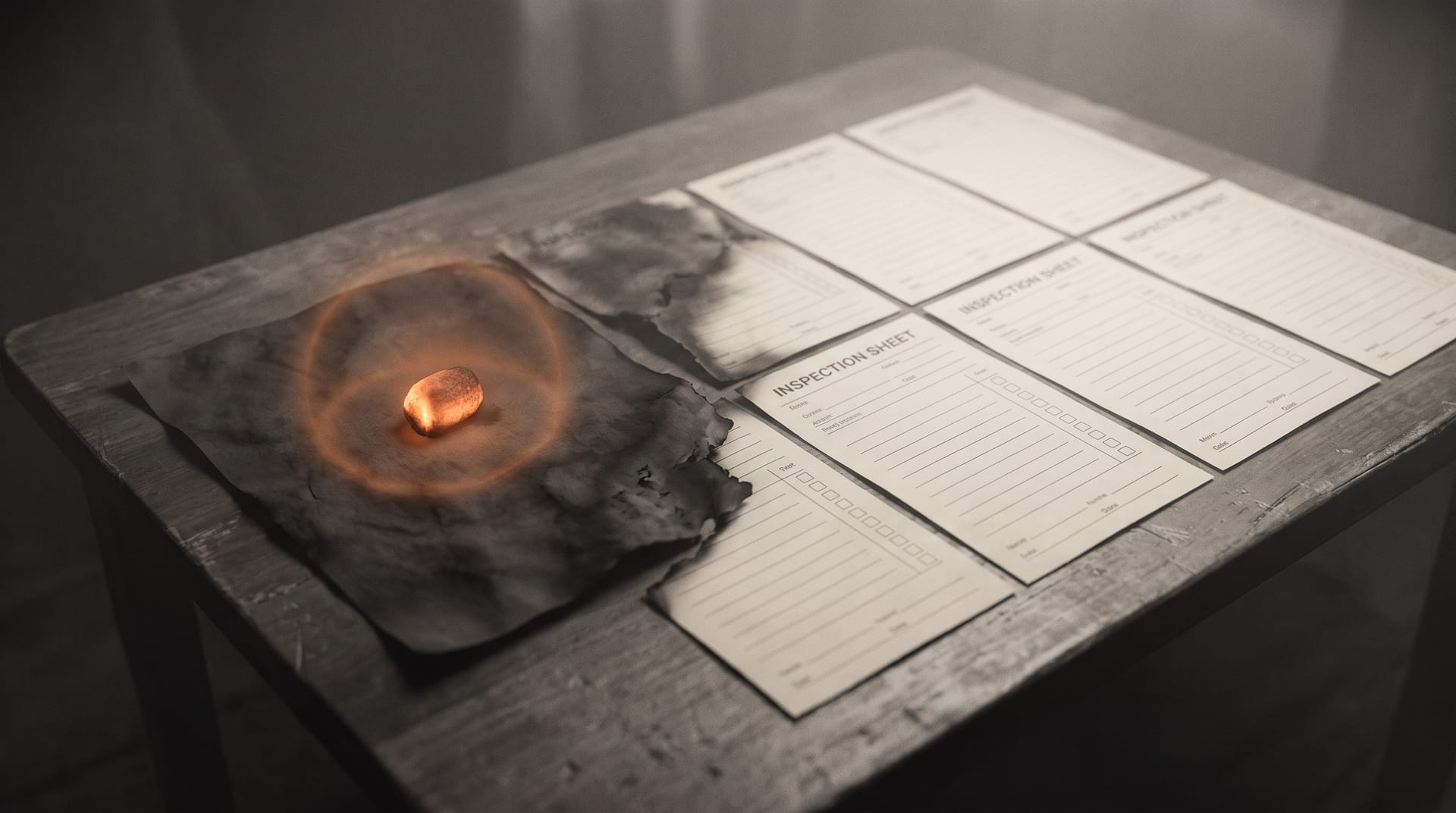 An ember dissolving into a clean grid of documents